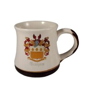 Vintage Family Crest Coat Of Arms Stoneware Coffee Tea Mug Brown READ